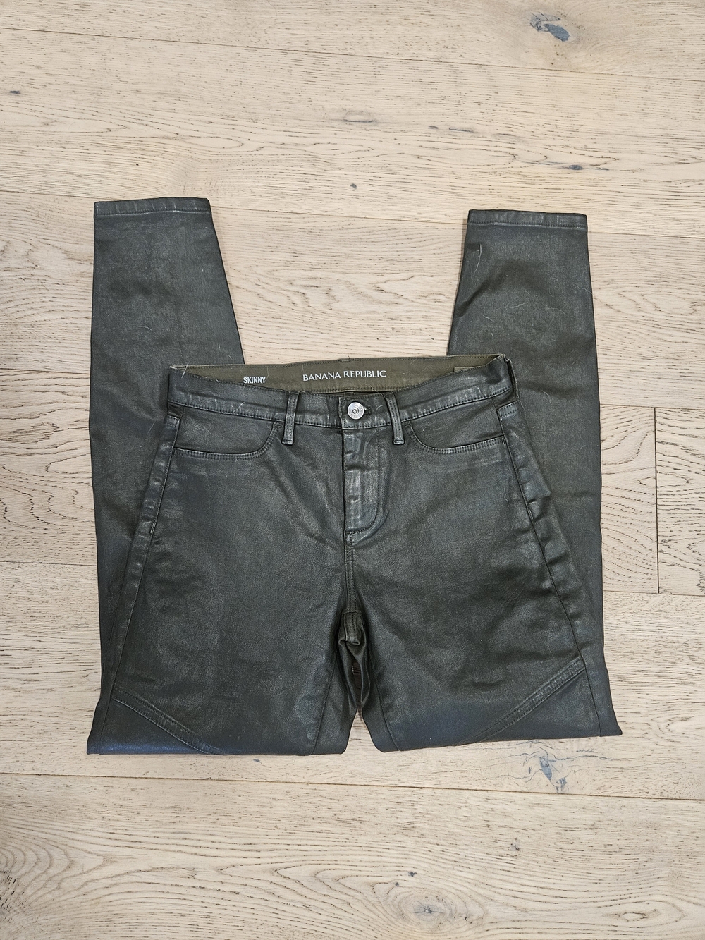 Banana Republic Dark Olive Green Coated Skinny Jeans